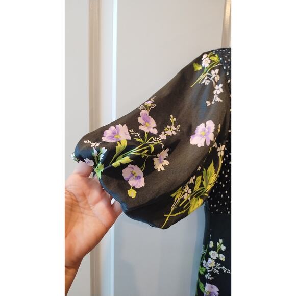 ASOS DESIGN mixed print ruched midi dress with puff sleeves Size 8 - Picture 3 of 15